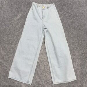 Zara High Waisted Wide Leg Jeans Light Wash Denim Gold Button Womens Size 2